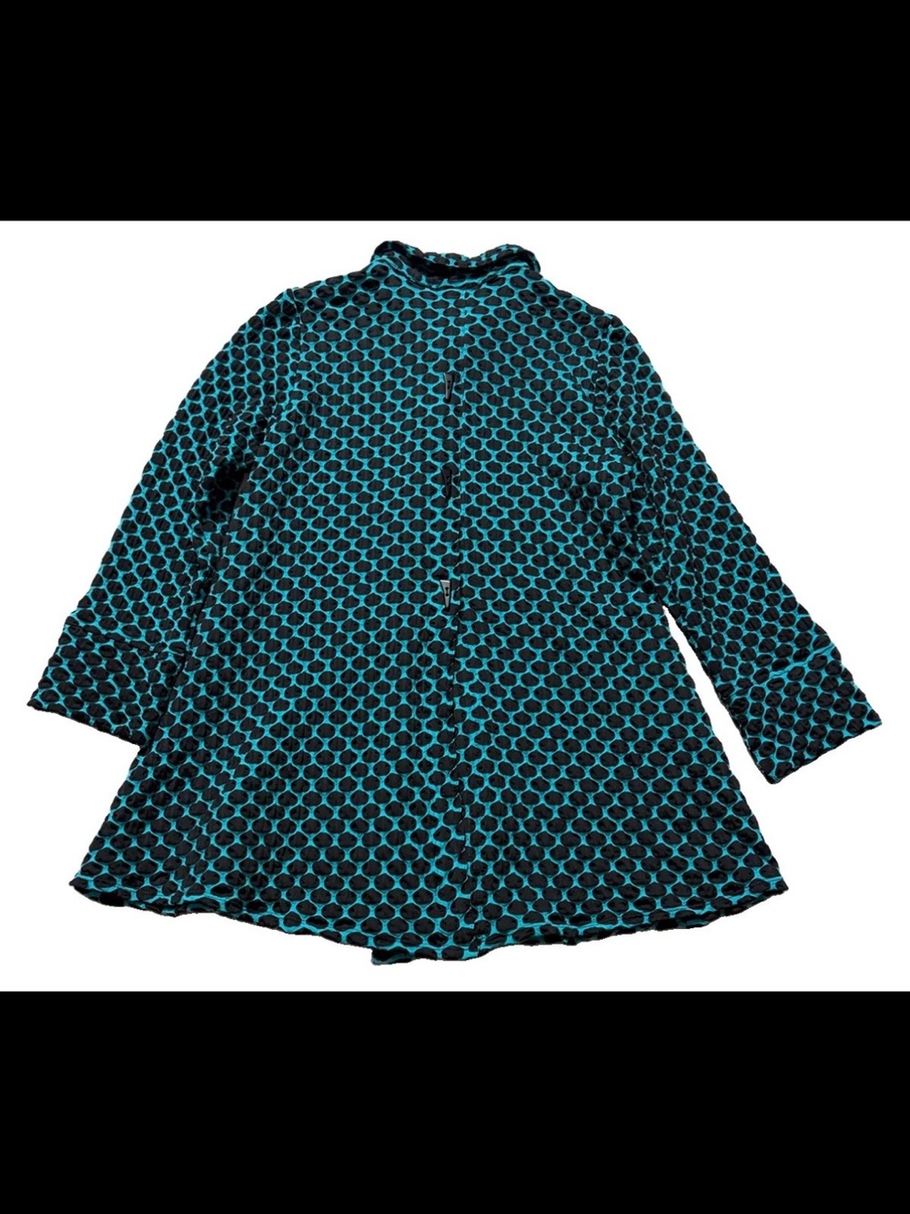 IC by Connie K Textured Swing Top Turquoise Button Front Artsy Tunic S Lagenlook
